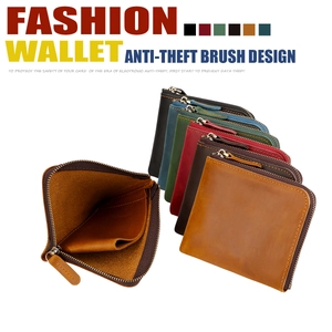 Close-up of leather zip wallets with RFID anti-theft blocking and multi-card slots