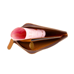 L-shaped zipper coin purse interior showing card slot and crazy horse leather texture