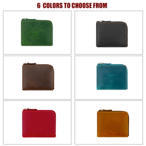 L-shaped zip leather wallets shown in six vintage crazy horse leather color options