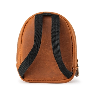Outdoor vintage brown leather waist bag for keys and coins with durable metal zipper
