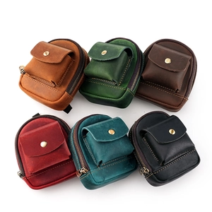 Outdoor genuine leather waist pouches in six vintage colors for keys and earphones