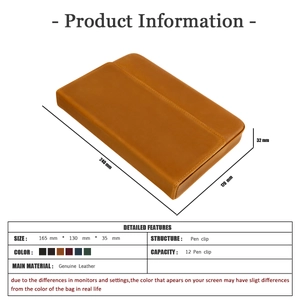 Detailed view of genuine leather pencil case for 12 pens with dimensions 240x170x32mm