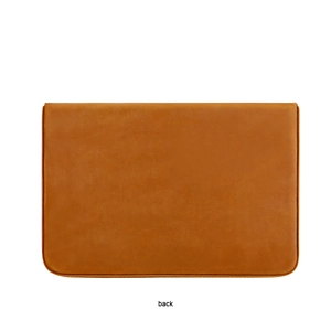 Back view of premium tan leather pen storage case with detailed stitching and matte finish