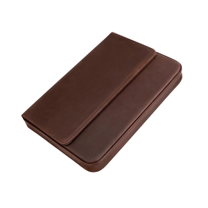 Detail view of brown crazy horse leather 12-slot fountain pen drawer storage case
