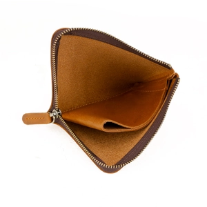 L-zip short wallet in vintage crazy horse leather with detailed internal compartment