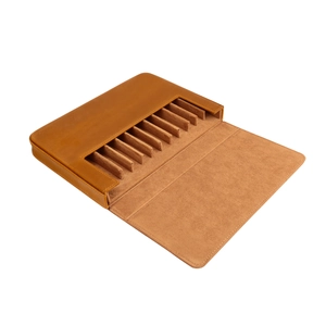 Brown leather 10-slot watch storage box with soft velvet lining and lid for organization