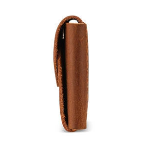 Handmade brown crazy horse leather business card holder with vintage stitching details