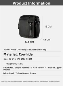 Detailed view of black lychee leather crossbody bag with 19x17.5x7.5cm dimensions