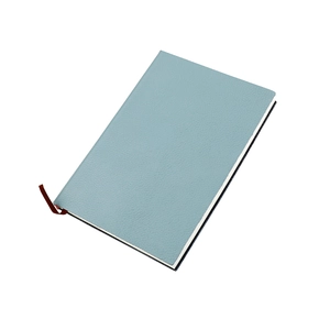 Carnet A5 en cuir bleu clair avec texture litchi et marque-page en ruban de soie rouge