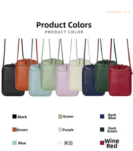 Mini genuine leather crossbody phone bags available in nine various colors with top zipper