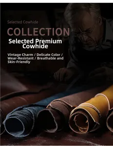 Macro detail of various premium cowhide leather rolls showcasing texture and vintage matte finish