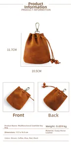 Détails d'un porte-monnaie en cuir crazy horse avec dimensions et crochet inclus