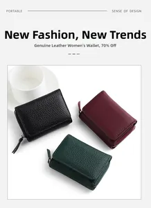 Detailed view of leather trifold wallets in black, burgundy, and dark green colors