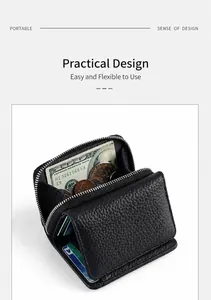 Internal view of black pebble leather wallet showing multi-card slots and coin compartment