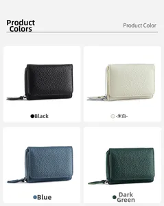 Litchi pattern leather wallet color options in black, beige, blue and dark green shades