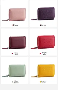 Short RFID zipper wallet shown in six vibrant colors with lychee texture detail