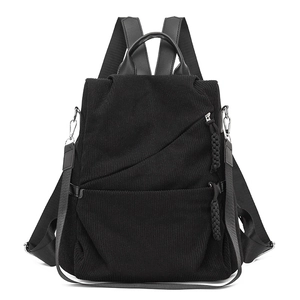 Fashion Women Corduroy Backpack Large Capacity Multi Pocket School Travel Bag Retro Minimalist Casual Daypack For Girls