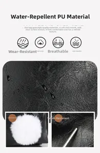 Waterproof black PU leather backpack detail with litchi texture and plush ball charm