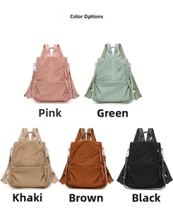 Detailed grid of large capacity backpacks in pink, green, khaki, brown, and black