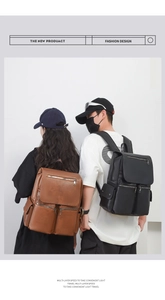 Detail view of stylish waterproof faux leather backpack with multiple functional zipper pockets