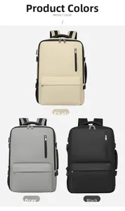 Détails des sacs à dos de voyage en kaki, gris et noir avec poignée de transport latérale