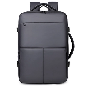 Business laptop backpack in dark grey water-resistant fabric with multi-functional pockets