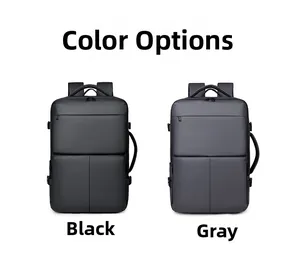 Detailed comparison of black and grey multi-functional business travel laptop backpacks