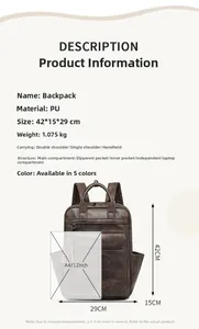 Detailed dimensions and structure of retro PU leather backpack with laptop compartment