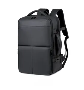 Detail of waterproof black business backpack with breathable padded mesh shoulder straps