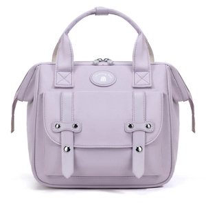 Light purple multi-functional large capacity mommy bag with durable nylon and top handles