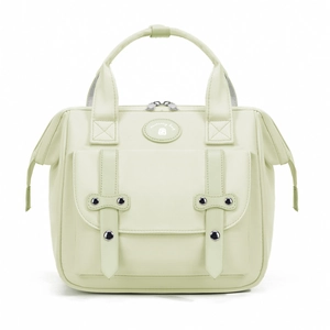 Stylish light green large capacity mommy backpack with rivet details and top handle