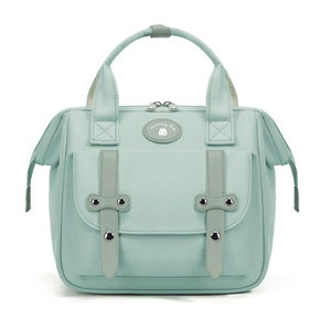 Lightweight mint green multi-functional mommy bag with metal buckle and large front pocket