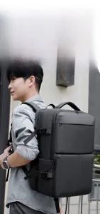Detail view of large capacity waterproof laptop backpack for business and travel use