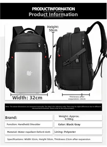 Detail view of large capacity waterproof backpack with side USB charging port and multi-pockets