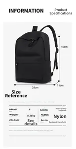 Detailed technical diagram showing 45cm x 28cm x 15cm size for this nylon backpack
