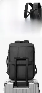 Breathable honeycomb mesh back with luggage strap on black business travel backpack