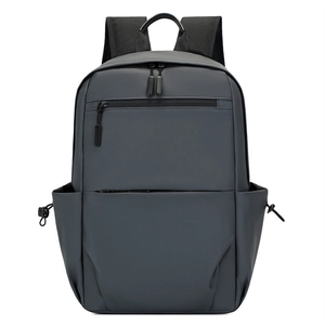 Waterproof dark grey business commuter backpack with multi-layer zipper pockets