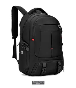 Side view of black waterproof travel backpack with multi-layer zippers and side buckles