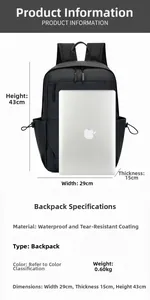 Waterproof leather film backpack dimensions 29x15x43cm with large capacity main compartment