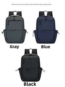 Front view of large capacity business backpacks in grey, blue, and black water-resistant fabric