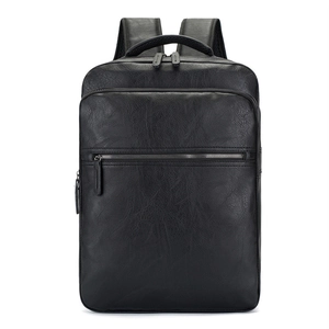 Classic black PU leather business backpack for 15.6 inch laptop with lychee texture