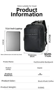Detailed internal dimensions and specs of the 15.6 inch laptop backpack in black PU leather