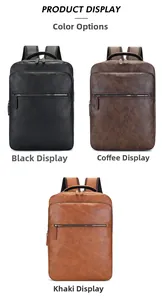 Vertical display showing black, brown, and khaki vintage PU leather business backpacks