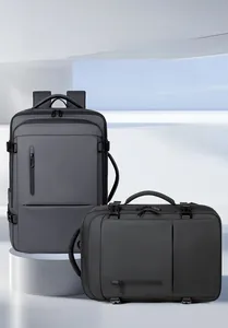 Deep grey business travel backpack with multi-directional handles and waterproof fabric