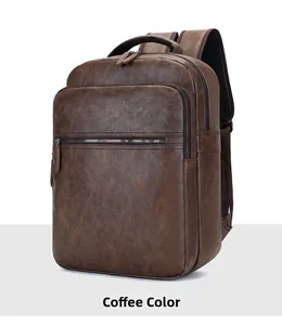 Side view of coffee brown business laptop backpack with thickened top handle