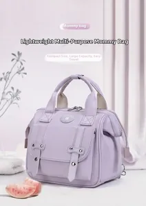 Close-up of lavender multi-functional mommy bag with large capacity and durable fabric