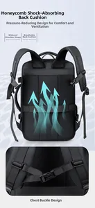 Ergonomic breathable 3D mesh back panel and S-shaped padded straps of the travel backpack
