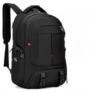 Detailed macro view of the durable nylon fabric and functional side buckles on this large backpack