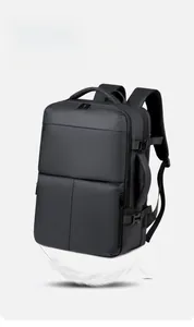 Detailed view of the 0.83kg lightweight black business laptop backpack with feather icon