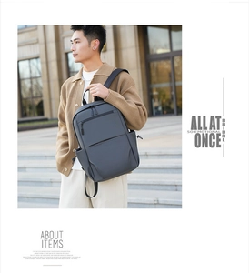 Outdoor view of large capacity dark grey professional commuter laptop backpack